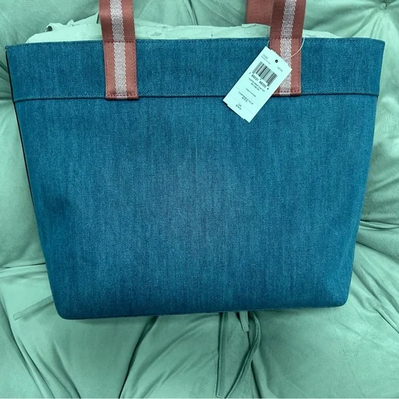 Coach Denim Blue Tote with Pink Straps - Picture 3 of 5